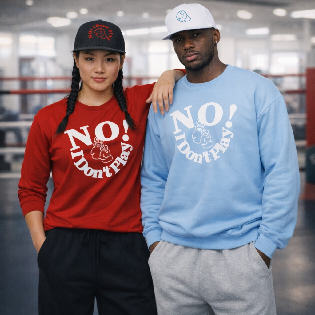 NO! I Don't Play.. Boxing: Snapback Hats (Adjustable Black & White Caps w/ Various Thread Colors)