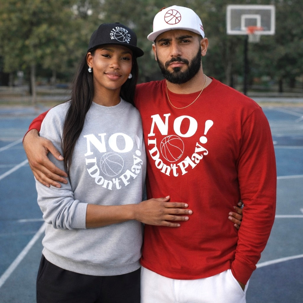 NO! I Don't Play.. Basketball: Snapback Hats (Adjustable Black & White Caps w/ Various Thread Colors)