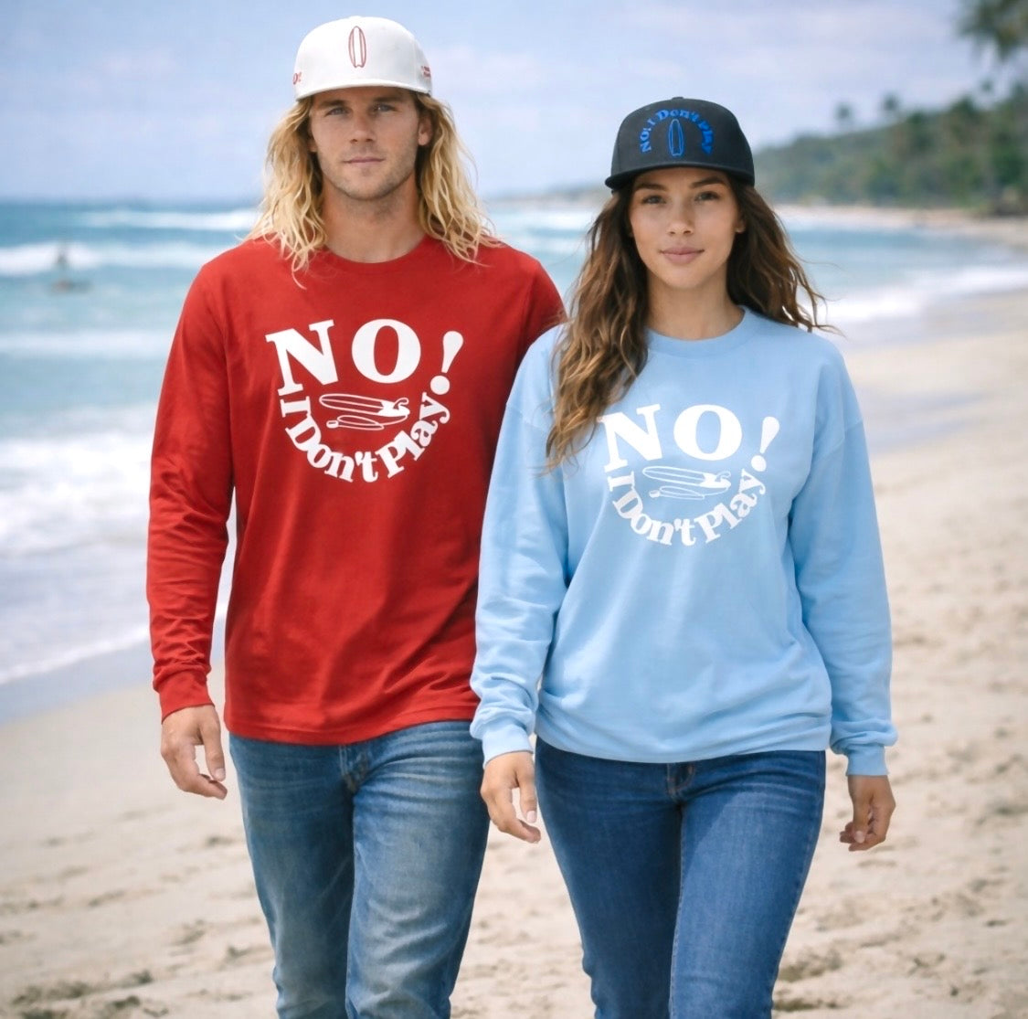 NO! I Don't Play.. Surfing: Snapback Hats (Adjustable Black & White Caps w/ Various Thread Colors)