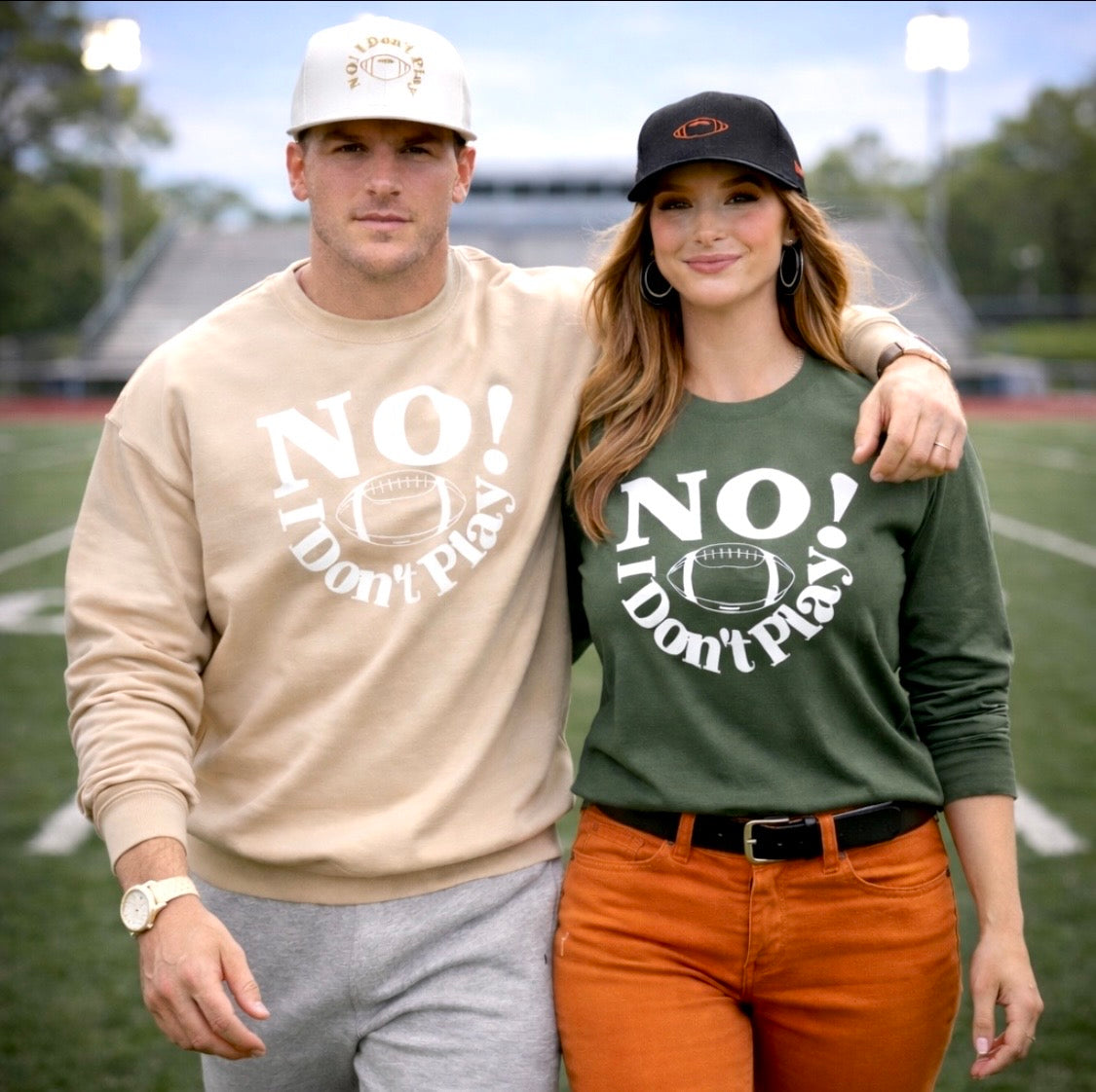 NO! I Don't Play.. Football: Snapback Hats (Adjustable Black & White Caps w/ Various Thread Colors)