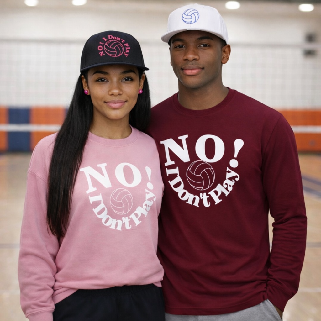 NO! I Don't Play.. Volleyball: Snapback Hats (Adjustable Black & White Caps w/  Various Thread Colors)