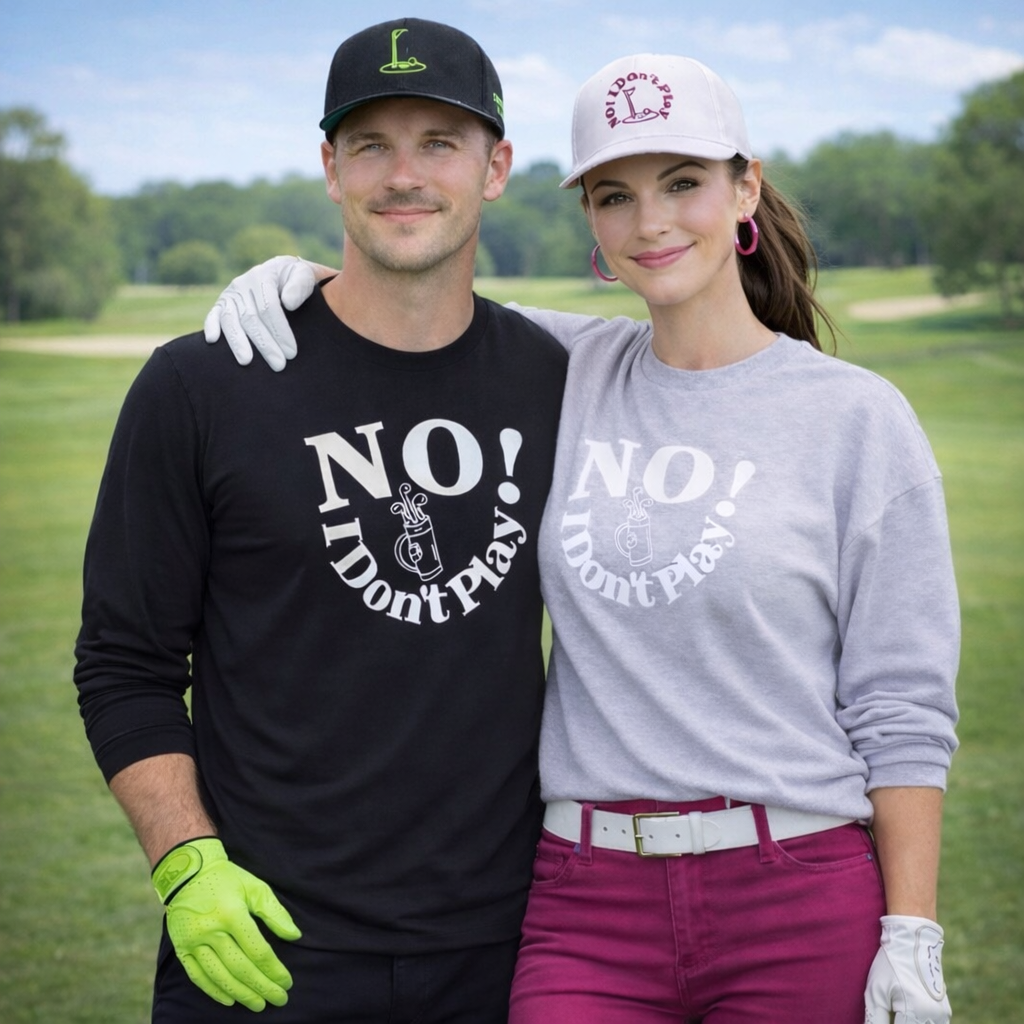 NO! I Don't Play.. Golf: Snapback Hats (Adjustable Black & White Caps w/ Various Thread Colors)