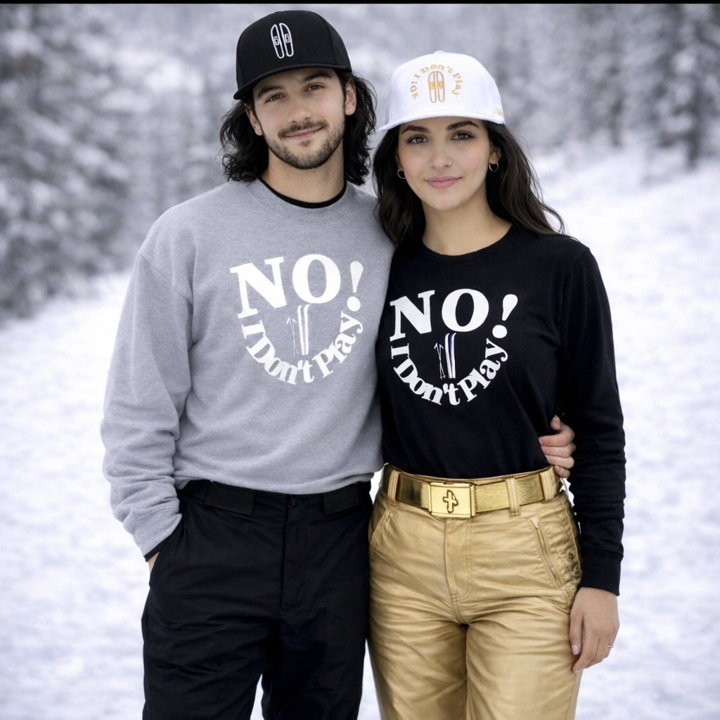 NO! I Don't Play.. Skiing: Snapback Hats (Adjustable Black & White Caps w/ Various Thread Colors)