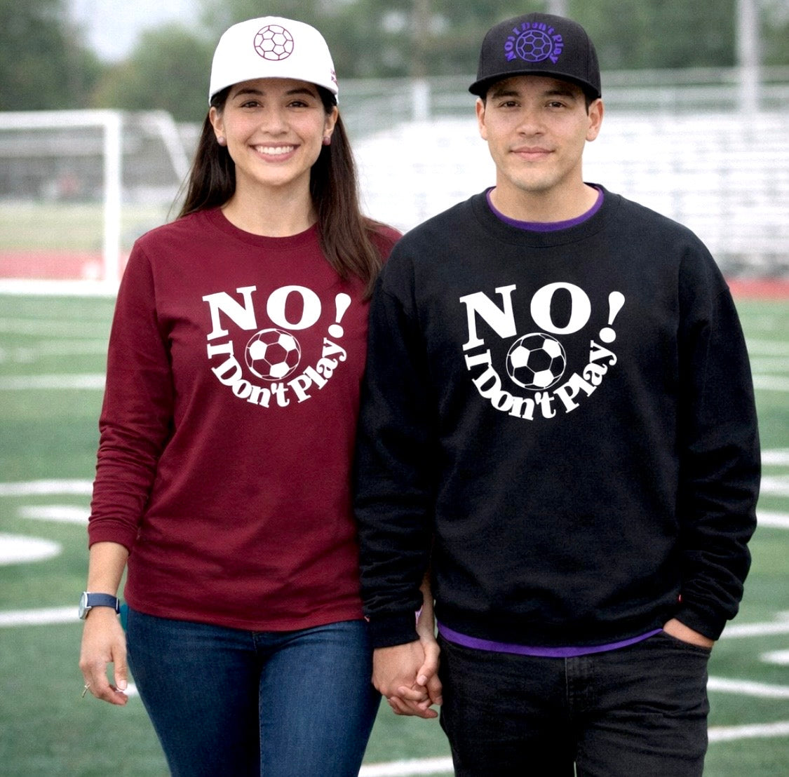 NO! I Don't Play.. Soccer: Snapback Hats (Adjustable Black & White Caps w/ Various Thread Colors)