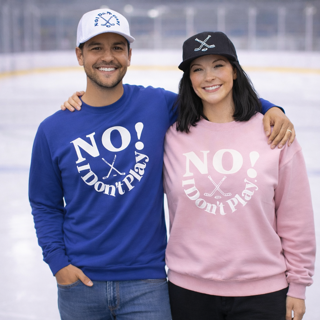 NO! I Don't Play.. Hockey: Snapback Hats (Adjustable Black & White Caps w/ Various Thread Colors)