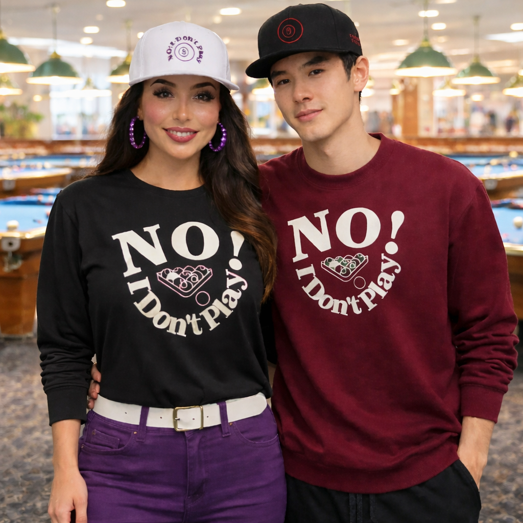 NO! I Don't Play.. Pool: Snapback Hats (Adjustable Black & White Caps w/ Various Thread Colors)