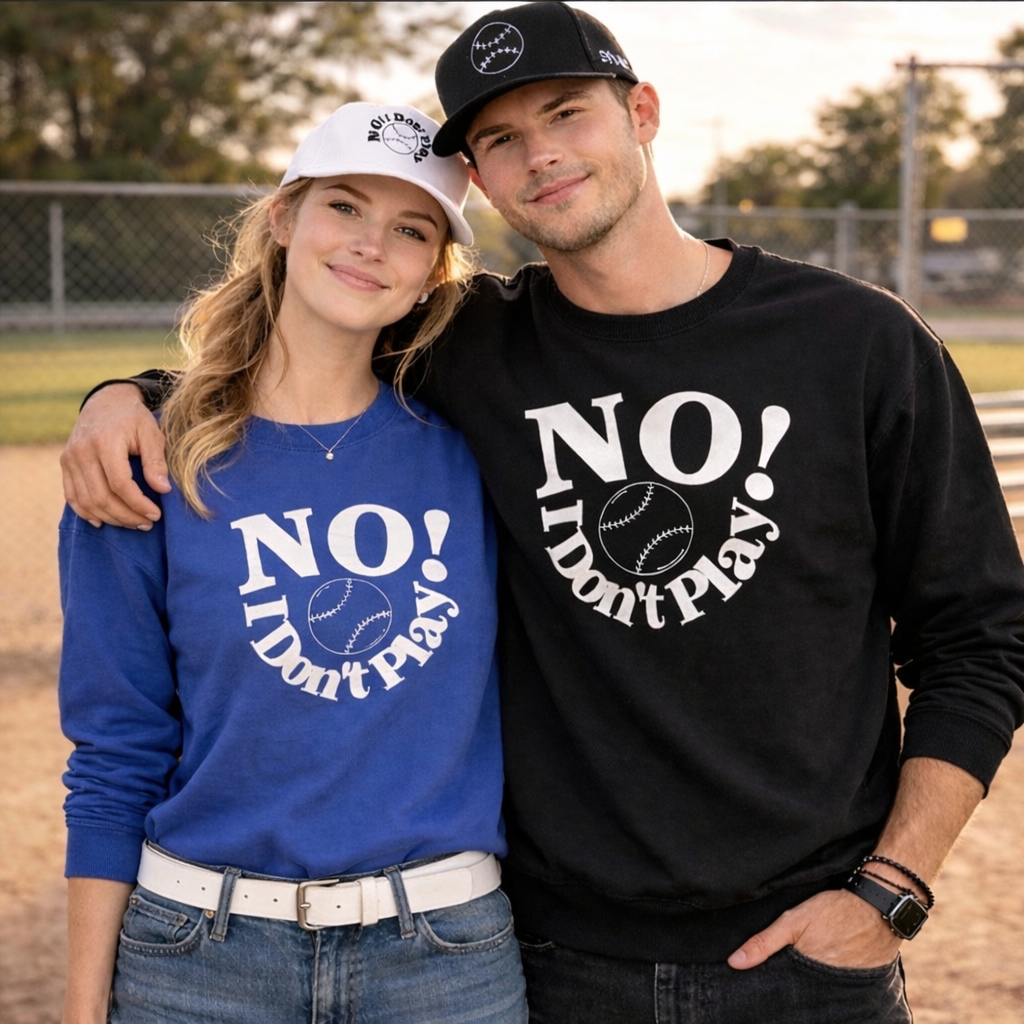 NO! I Don't Play.. Baseball: Snapback  (Adjustable Black & White Caps w/ Various Thread Colors)