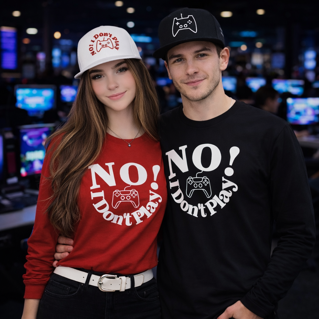 NO! I Don't Play.. Video Games: Snapback Hats (Adjustable Black & White Caps w/ Various Thread Colors)